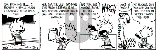 Calvin and Hobbes on Monday October 3, 1988 Comic Strip