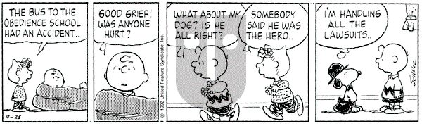 Peanuts on Friday September 25, 1992 Comic Strip