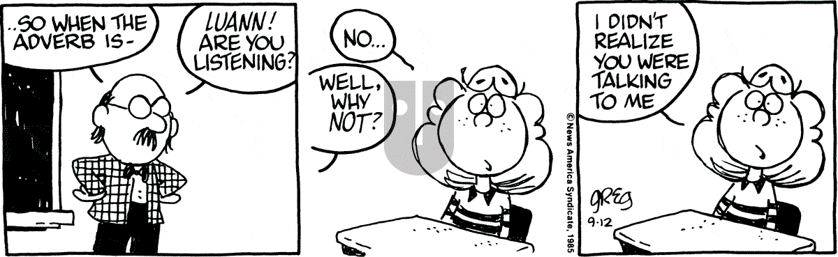Luann - Thursday September 12, 1985 Comic Strip