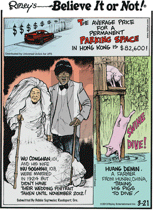 Ripley's Believe It or Not on Thursday March 21, 2013 Comic Strip