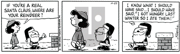 Peanuts on Tuesday November 27, 1990 Comic Strip