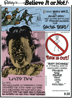 Ripley's Believe It or Not on Friday September 28, 2012 Comic Strip