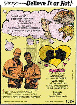 Ripley's Believe It or Not on Monday October 24, 2016 Comic Strip