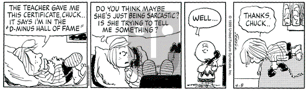 Peanuts on Thursday April 8, 1999 Comic Strip