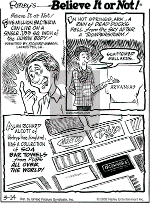 Ripley's Believe It or Not on Thursday March 14, 2002 Comic Strip