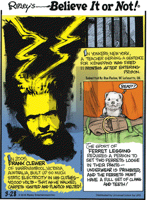 Ripley's Believe It or Not on Monday March 28, 2016 Comic Strip
