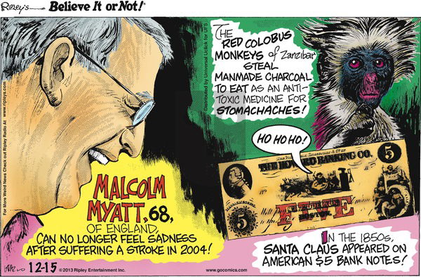 Ripley's Believe It or Not on Sunday December 15, 2013 Comic Strip