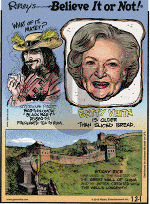 Ripley's Believe It or Not on Saturday December 1, 2018 Comic Strip
