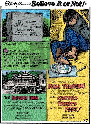 Ripley's Believe It or Not on Monday February 7, 2011 Comic Strip