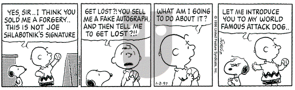 Peanuts on Thursday January 2, 1997 Comic Strip