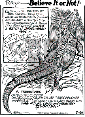 Ripley's Believe It or Not on Saturday March 16, 2002 Comic Strip