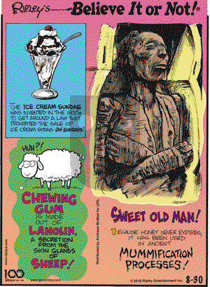 Ripley's Believe It or Not on Friday August 30, 2019 Comic Strip