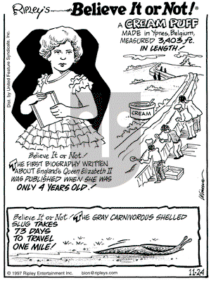 Ripley's Believe It or Not on Monday November 24, 1997 Comic Strip