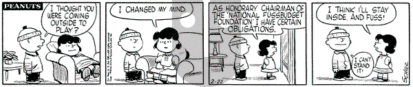 Peanuts on Saturday February 22, 1958 Comic Strip