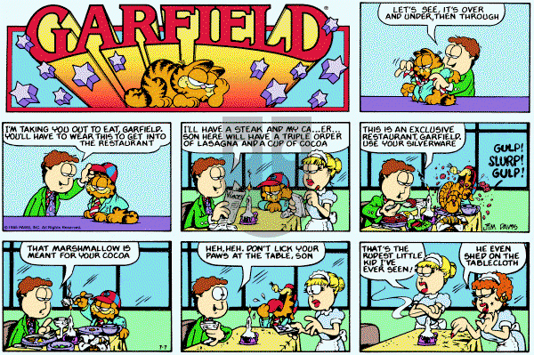 Garfield on Sunday July 7, 1985 Comic Strip