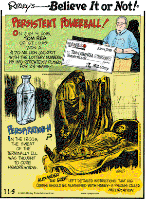 Ripley's Believe It or Not on Tuesday November 3, 2015 Comic Strip