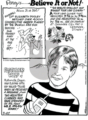 Ripley's Believe It or Not on Wednesday September 27, 2000 Comic Strip