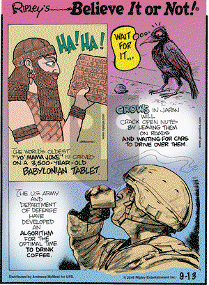 Ripley's Believe It or Not on Thursday September 13, 2018 Comic Strip