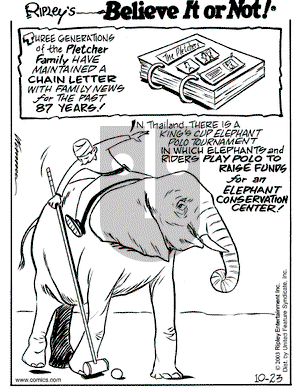 Ripley's Believe It or Not - Thursday October 23, 2003 Comic Strip