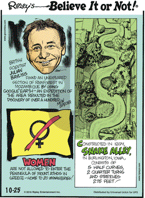 Ripley's Believe It or Not on Tuesday October 25, 2016 Comic Strip