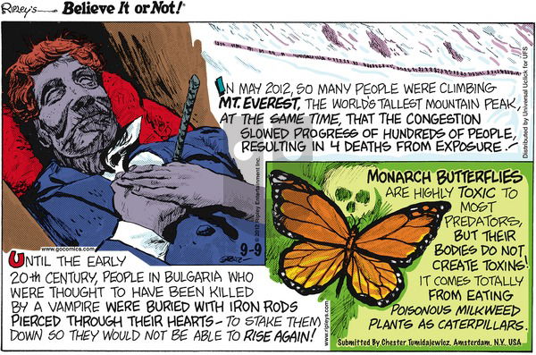 Ripley's Believe It or Not on Sunday September 9, 2012 Comic Strip