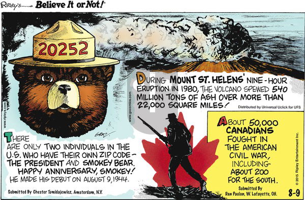 Ripley's Believe It or Not on Sunday August 9, 2015 Comic Strip