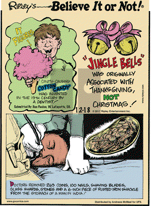 Ripley's Believe It or Not on Monday December 18, 2017 Comic Strip