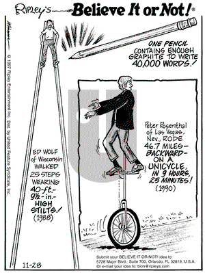 Ripley's Believe It or Not on Friday November 28, 1997 Comic Strip