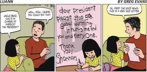 Luann on Sunday April 21, 2019 Comic Strip