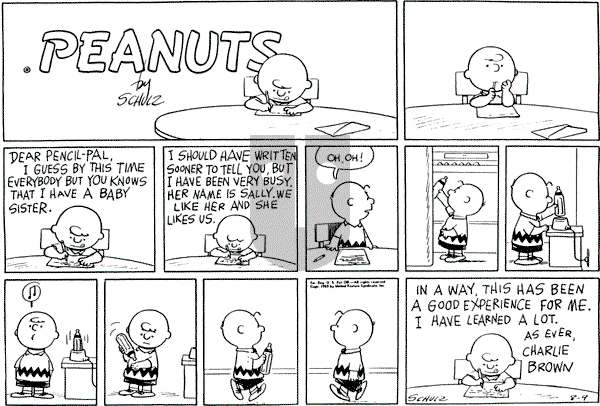 Peanuts - Sunday August 9, 1959 Comic Strip