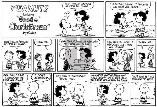 Peanuts on Sunday September 24, 1967 Comic Strip