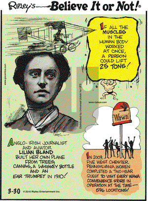 Ripley's Believe It or Not on Wednesday March 30, 2016 Comic Strip