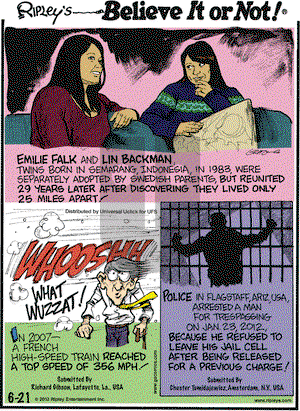 Ripley's Believe It or Not on Thursday June 21, 2012 Comic Strip