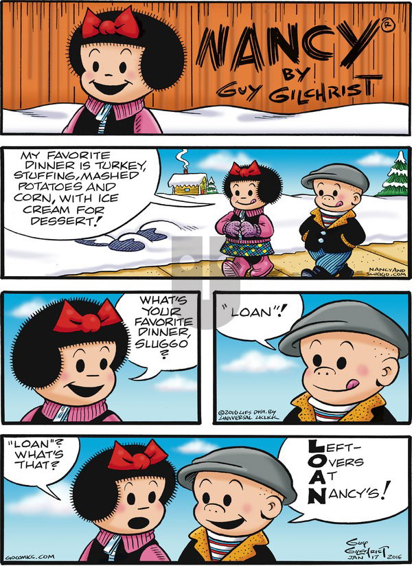 Nancy on Sunday January 17, 2016 Comic Strip