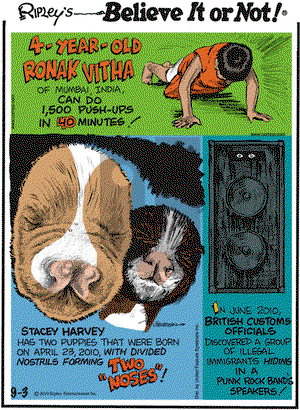 Ripley's Believe It or Not on Friday September 3, 2010 Comic Strip