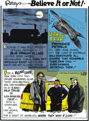 Ripley's Believe It or Not on Wednesday January 25, 2012 Comic Strip