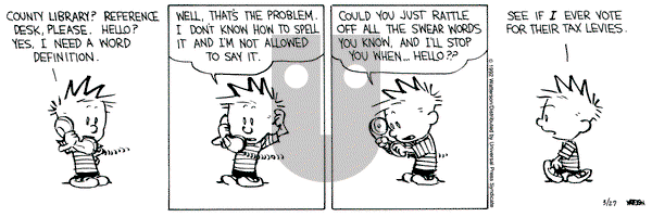 Calvin and Hobbes on Friday March 27, 1992 Comic Strip
