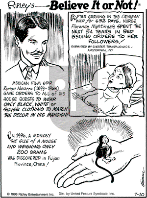 Ripley's Believe It or Not on Wednesday July 10, 1996 Comic Strip