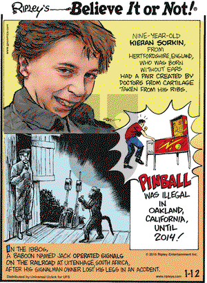 Ripley's Believe It or Not on Monday January 12, 2015 Comic Strip
