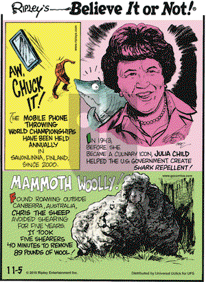 Ripley's Believe It or Not on Thursday November 5, 2015 Comic Strip