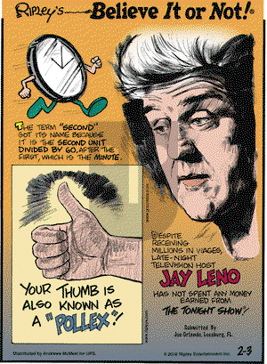 Ripley's Believe It or Not on Saturday February 3, 2018 Comic Strip