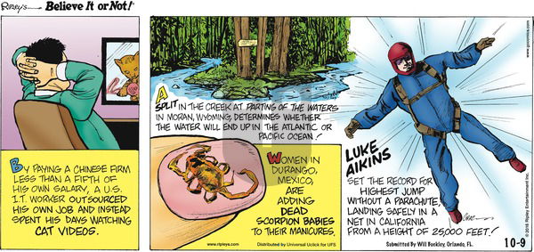 Ripley's Believe It or Not on Sunday October 9, 2016 Comic Strip
