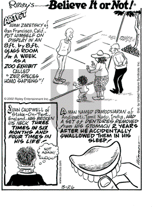 Ripley's Believe It or Not on Tuesday March 26, 2002 Comic Strip