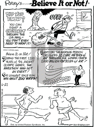 Ripley's Believe It or Not on Monday June 21, 1999 Comic Strip