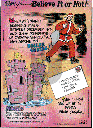 Ripley's Believe It or Not on Saturday December 23, 2017 Comic Strip