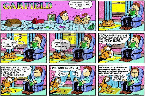 Garfield on Sunday November 12, 1989 Comic Strip