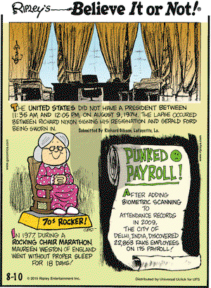 Ripley's Believe It or Not on Monday August 10, 2015 Comic Strip