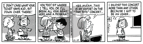 Peanuts on Tuesday November 15, 1988 Comic Strip
