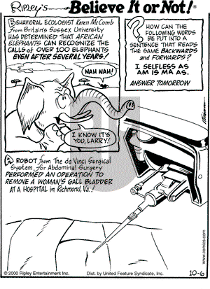 Ripley's Believe It or Not on Friday October 6, 2000 Comic Strip
