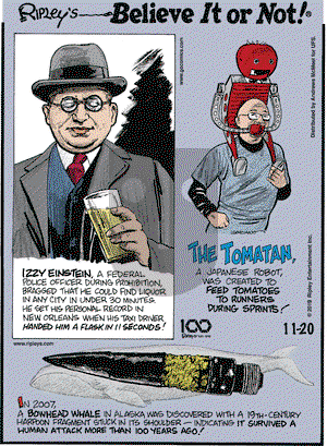 Ripley's Believe It or Not on Wednesday November 20, 2019 Comic Strip